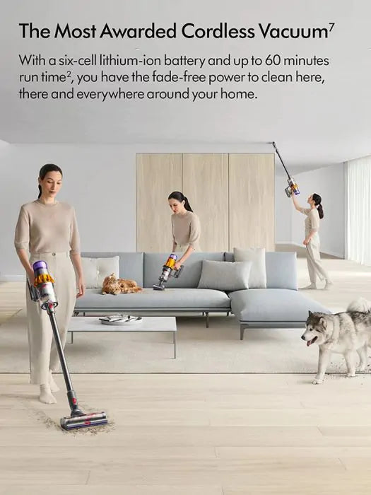 Dyson Detect Absolute V15 Cordless Vacuum Cleaner 369372-01, Yellow & Nickel, 230 W, 0.76 liters, 82 Decibels